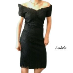 Ambria Dress Black Vintage Lace Off Shoulder Short Sleeve Scallop Hem Size 4